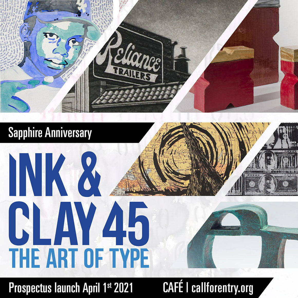 Ink & Clay 45 Prospectus Launch Banner, Includes 6 different artworks from past Ink & Clay shows. 