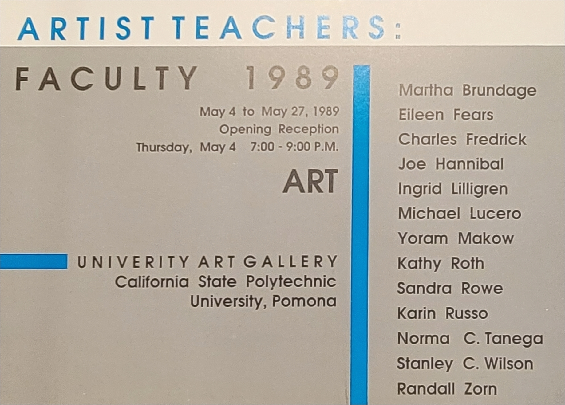 Artist Teachers Faculty 1989