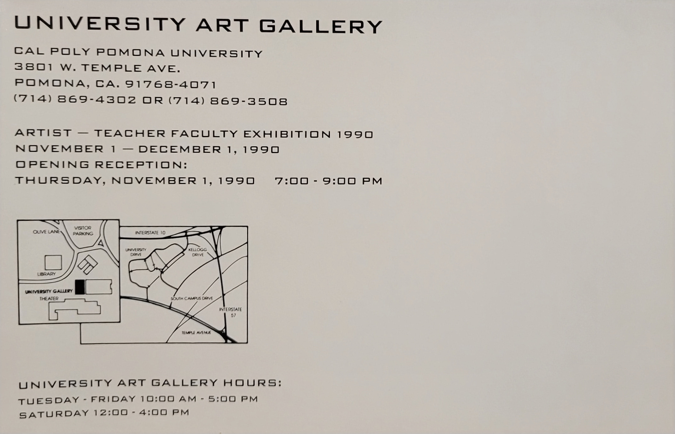 Multiple Solutions: Faculty Exhibition 1990 at University Art Gallery, Cal Poly Pomona exhibiting November 1 - December 1, 1990. Featuring Artists Tina Bidenharn, Diane Divelbess, Eileen Fears, Charles Fredrick, Joe Hannibal, Babette Mayor, Carolyn Parker, Sandra Rowe , Karin Russo, Cheryl Smith, Norma Tanega, Mary Ann Voveris, Stanley C. Wilson.