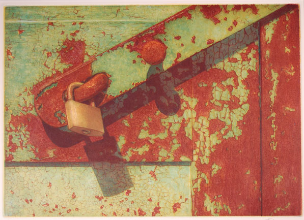 Lock I,” Liza Folman, Boston, MA, three plate color intaglio