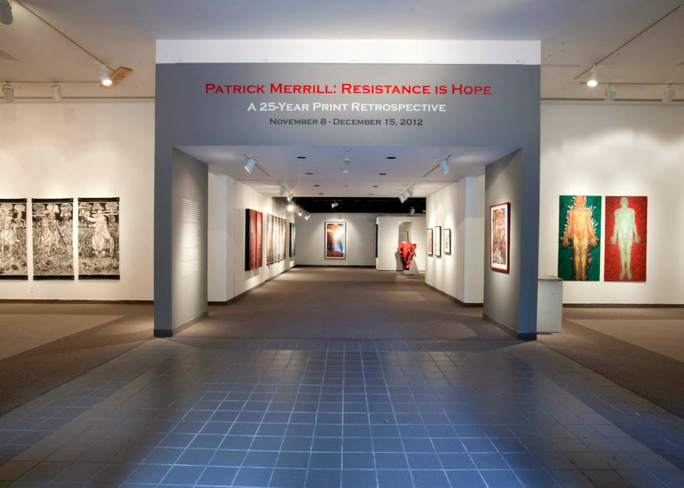 Installation View, Title Wall, Patrick Merrill: Resistance is Hope - A 30-Year Print Retrospective Exhibition, Nov. 8, 2012 to Dec. 15, 2012.