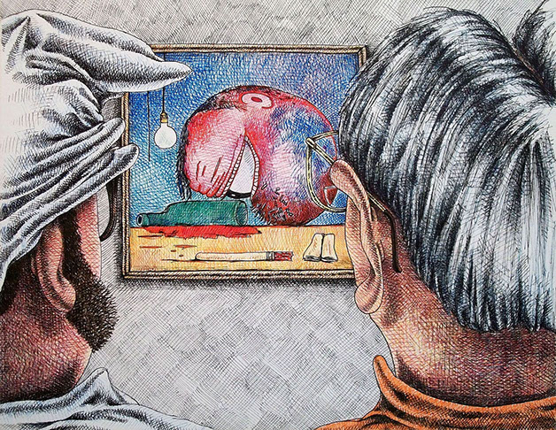 The Aetist & Peter Saul Contemplate a Gustom Painting by Brian Cirmo