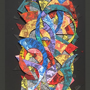 Noriho Uriu, "Revival" An art piece of with abstract colorful shapes.