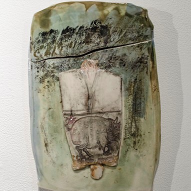 Peggy Forman & Jan Schachter "Old/New Direction" an abstract art sculpture that uses brown and green.