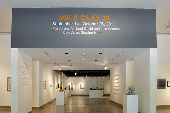 Installation View, Title Wall, Ink & Clay 39 Exhibition, Sept. 14, 2013 to Oct. 26, 2013.