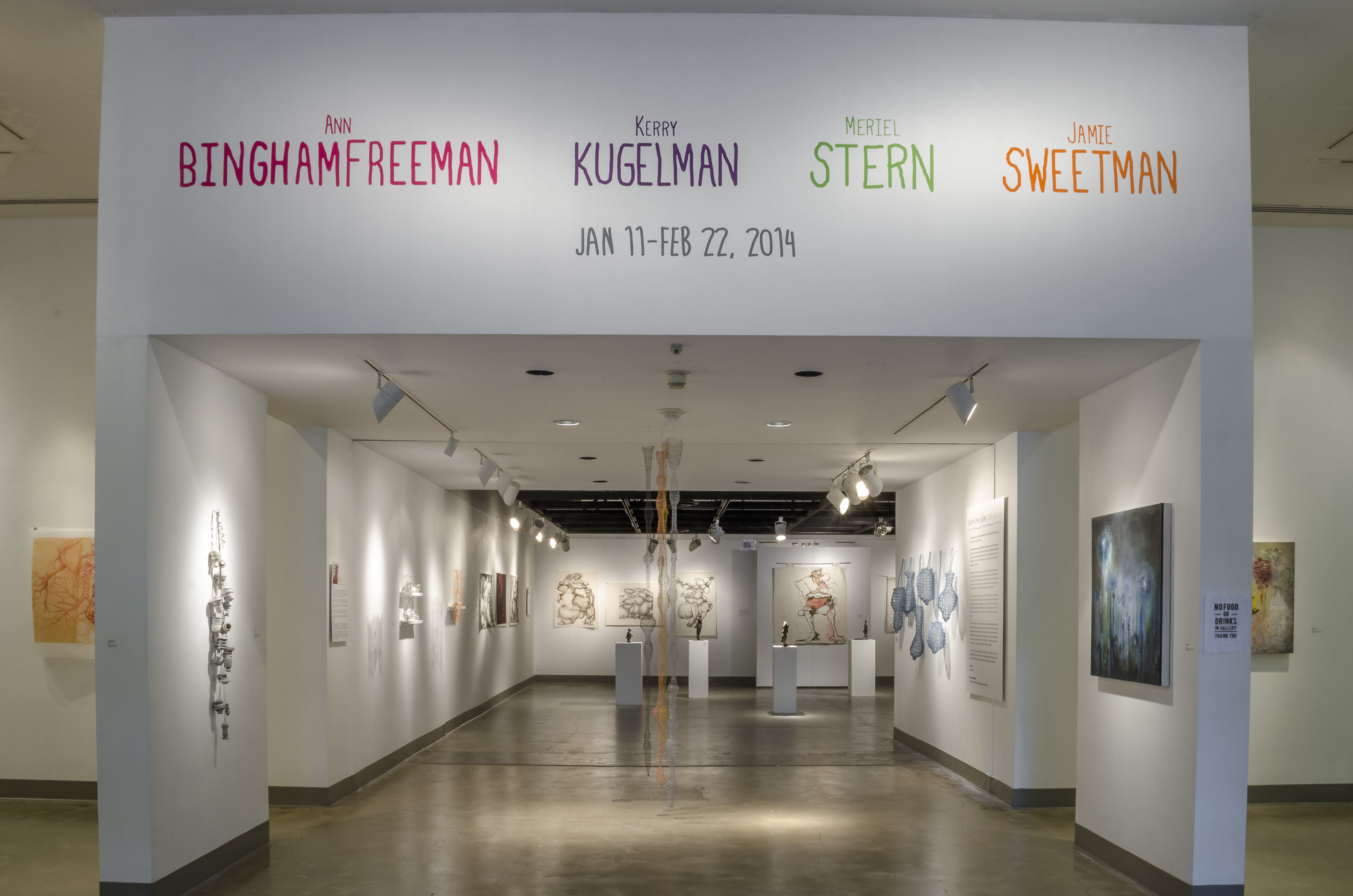 Installation View, Title Wall, Ann Bingham-Freeman, Kerry Kugelman, Meriel Stern & Jamie Sweetman Exhibition, Jan 11 - Feb 22, 2014.