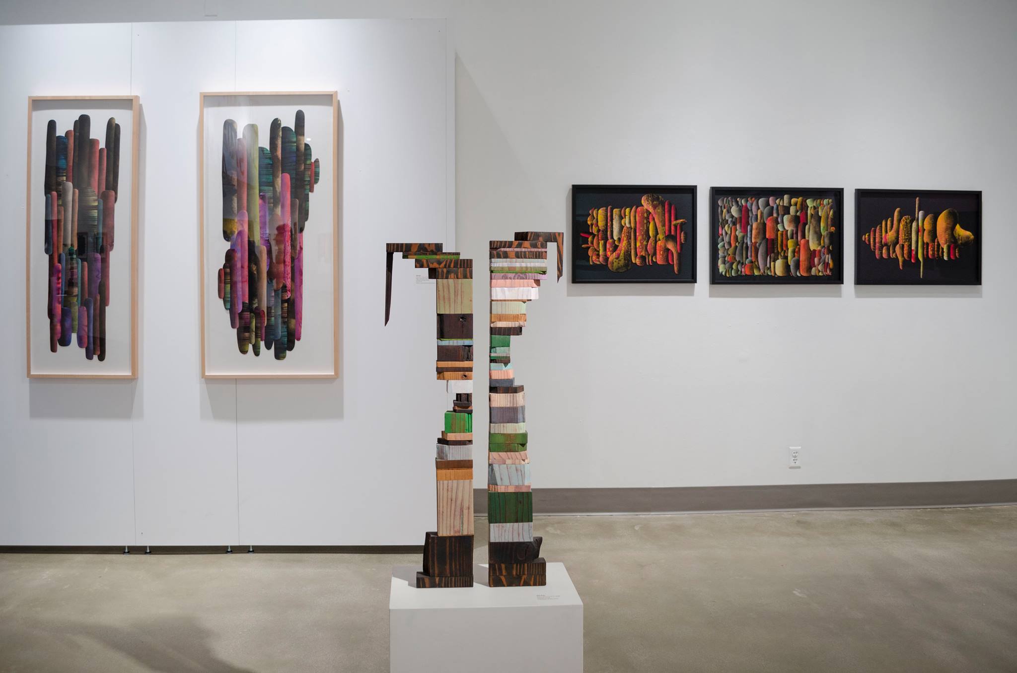 Installation View, Front West Wall, Francisco Alvarado, Patricia Liverman, Karin Skiba & Jim Zver Exhibition, July 7, 2014 to August 16, 2014