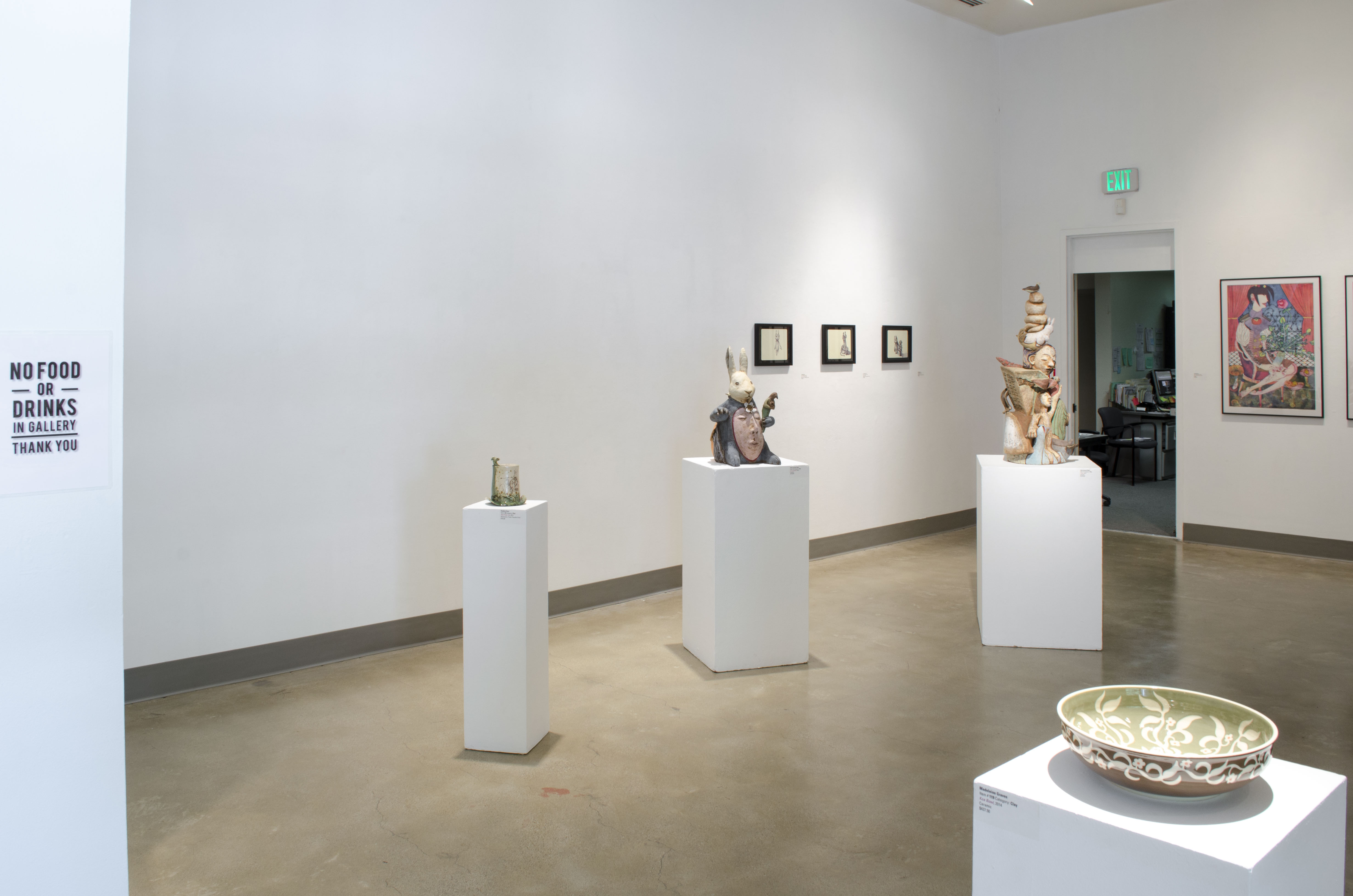 Installation View, Front West Gallery, Ink & Clay 40 Exhibition, Sept. 13, 2014 to Oct. 23, 2014.