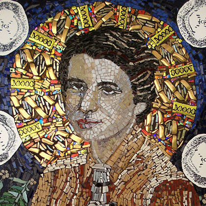 Rosalind Franklin, 2014, from the Mothers to Humanity seriesmosaic, hand-made tile, glass tile, ceramic tile, hand-etched tile