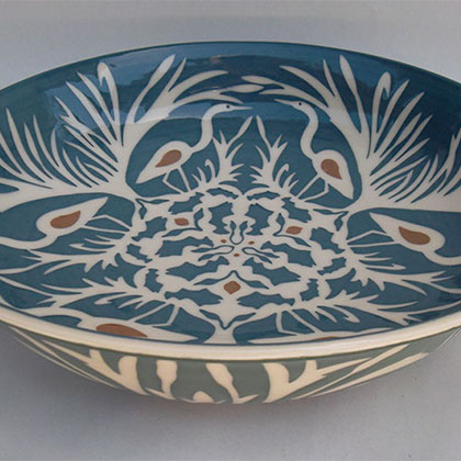 ceramic engobe bowl with blue patterning