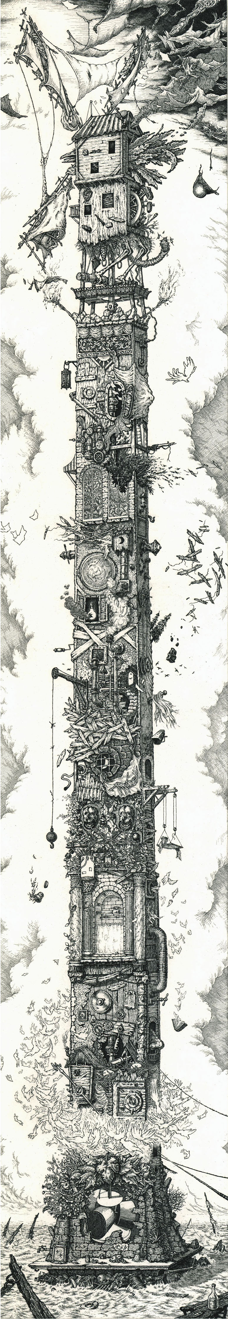 Obeliscolychny, 2013, hard ground etching27.75”x 5”Courtesy of the artist