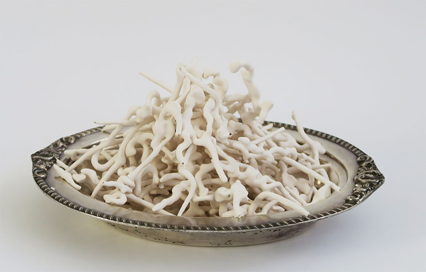 porcelain paper clay of noodles on a plate