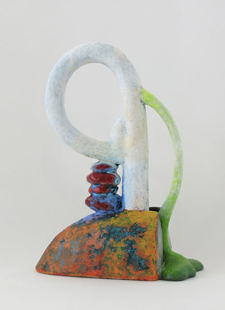 ceramic, glazed, and painted sculpture of an abstract piece