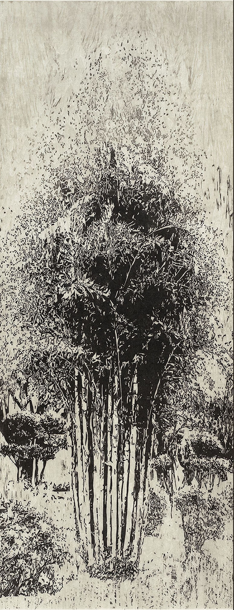 black and white drawing of bamboo trees