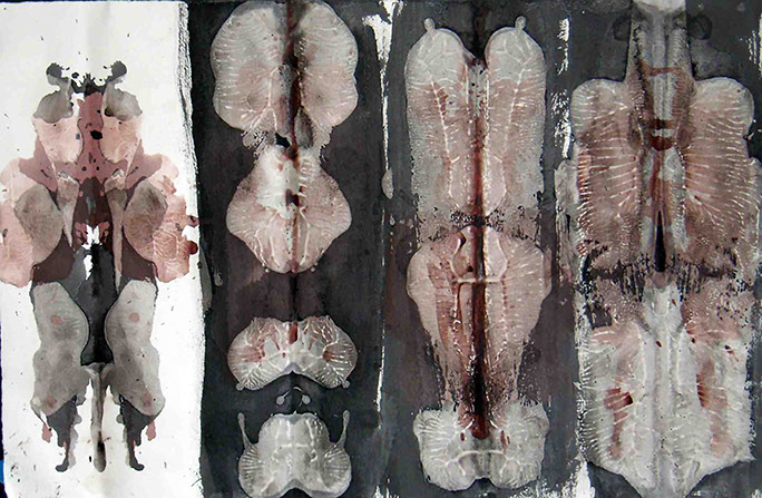 acrylic and ink on paper illustration of the human x-ray of lungs