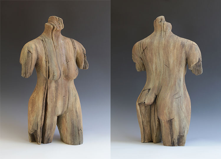 carve wooden sculpture of a female torso