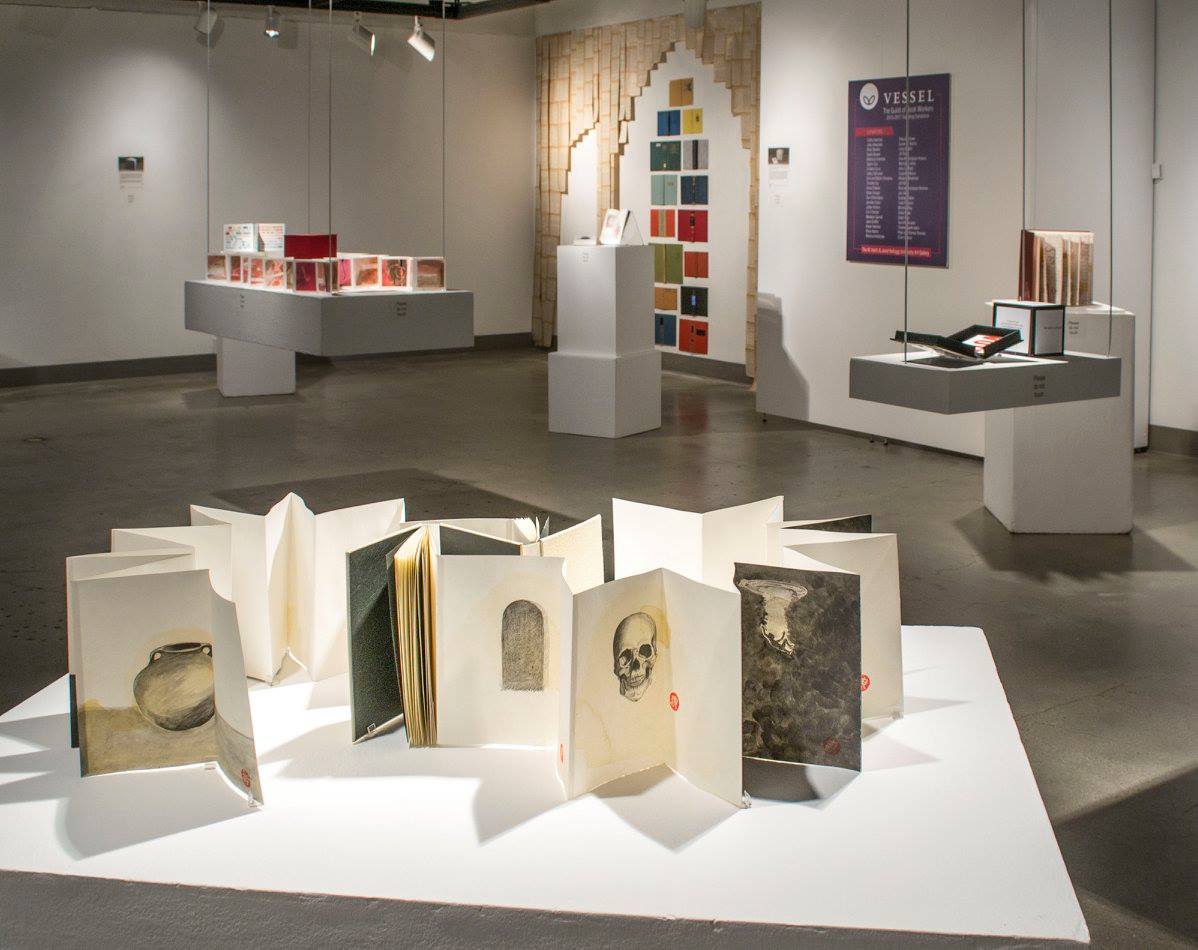 Installation View, Back Gallery, VESSEL: The Guild of Book Workers (a Traveling Exhibition), Nov. 30, 2015 to Jan. 30, 2016.