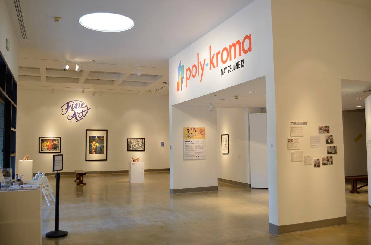 Front of gallery, Exhibition: PolyKroma 2016, May 23 - Jun 12, 2016, Co-curated by Michele Cairella Fillmore & Sooyun Im, W. Keith & Janet Kellogg Art Gallery, Cal Poly Pomona.