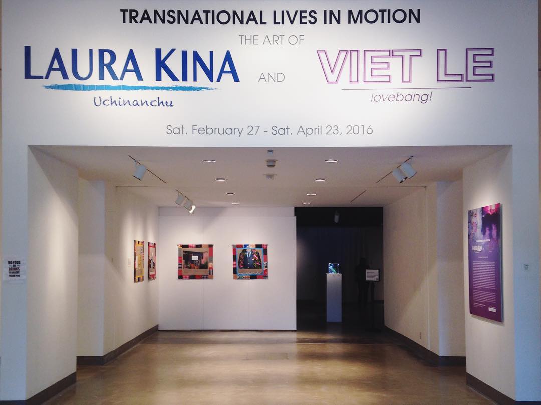 Installation View, Title Wall, Transnational Lives in Motion: The Art of Laura Kina and Viet Le, Exhibition, Aug. 22, 2019 to Nov. 21, 2019.