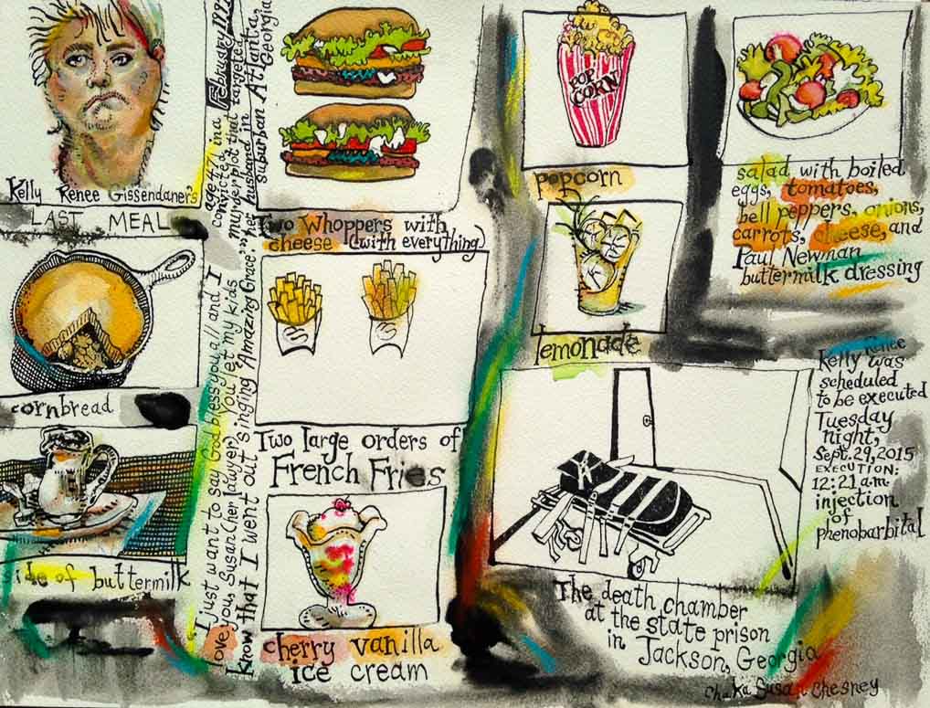 Chuka Susan Chesney My Last Meal, 2017 watercolor, pen and ink, pastel 12 x 16” Courtesy of the artist