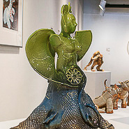 Metamorphia Jones, 2017 ceramic slab construction with carving, cone 5 glazes 17.5 x 15 x 15” Courtesy of the artist