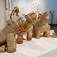Low Rider, Hug Nut, Sock Dog, Rotundo from the Howling Quartet Series, 2014-2015 Shino glazed, high-fire ceramics 14.5 x 4.5 x 17” Courtesy of the artist
