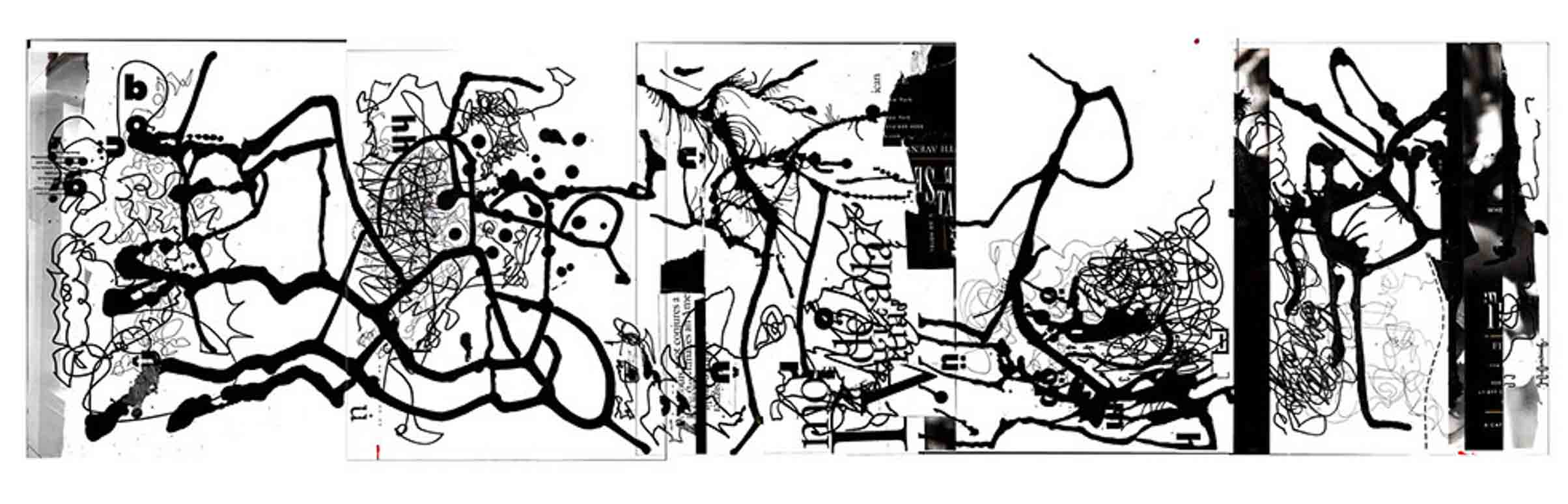 Response Number Three, 2016 ink on paper, mixed media, collage 11 x 46” Courtesy of the artist