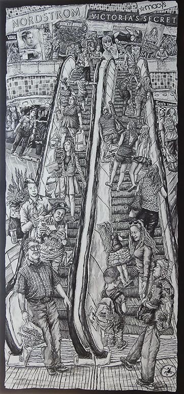 The Escalator, 2016 FW Artist’s Ink on wood panel 68 x 32” Courtesy of the artist