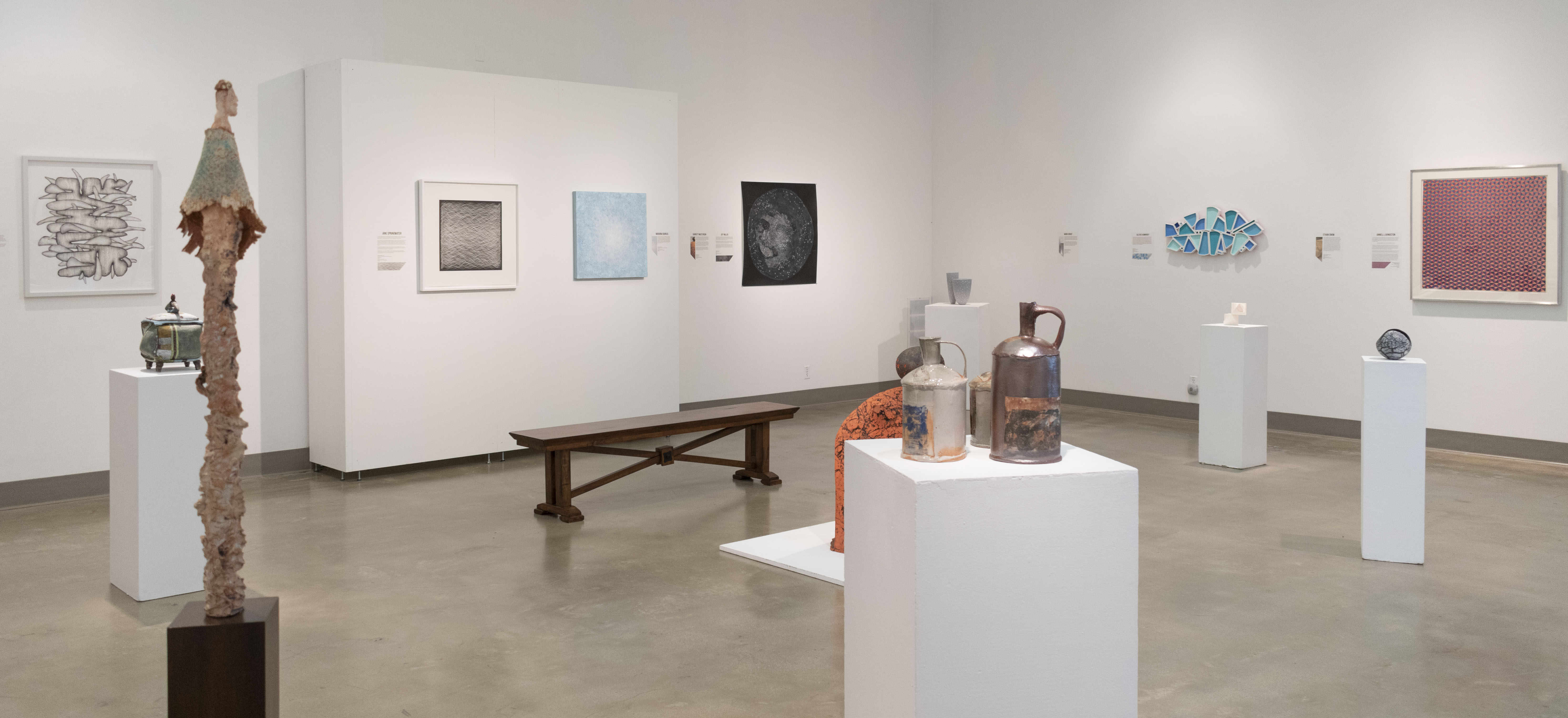 Installation View, Front of Gallery, Ink & Clay 44 Exhibition, Aug. 22, 2019 to Nov. 21, 2019