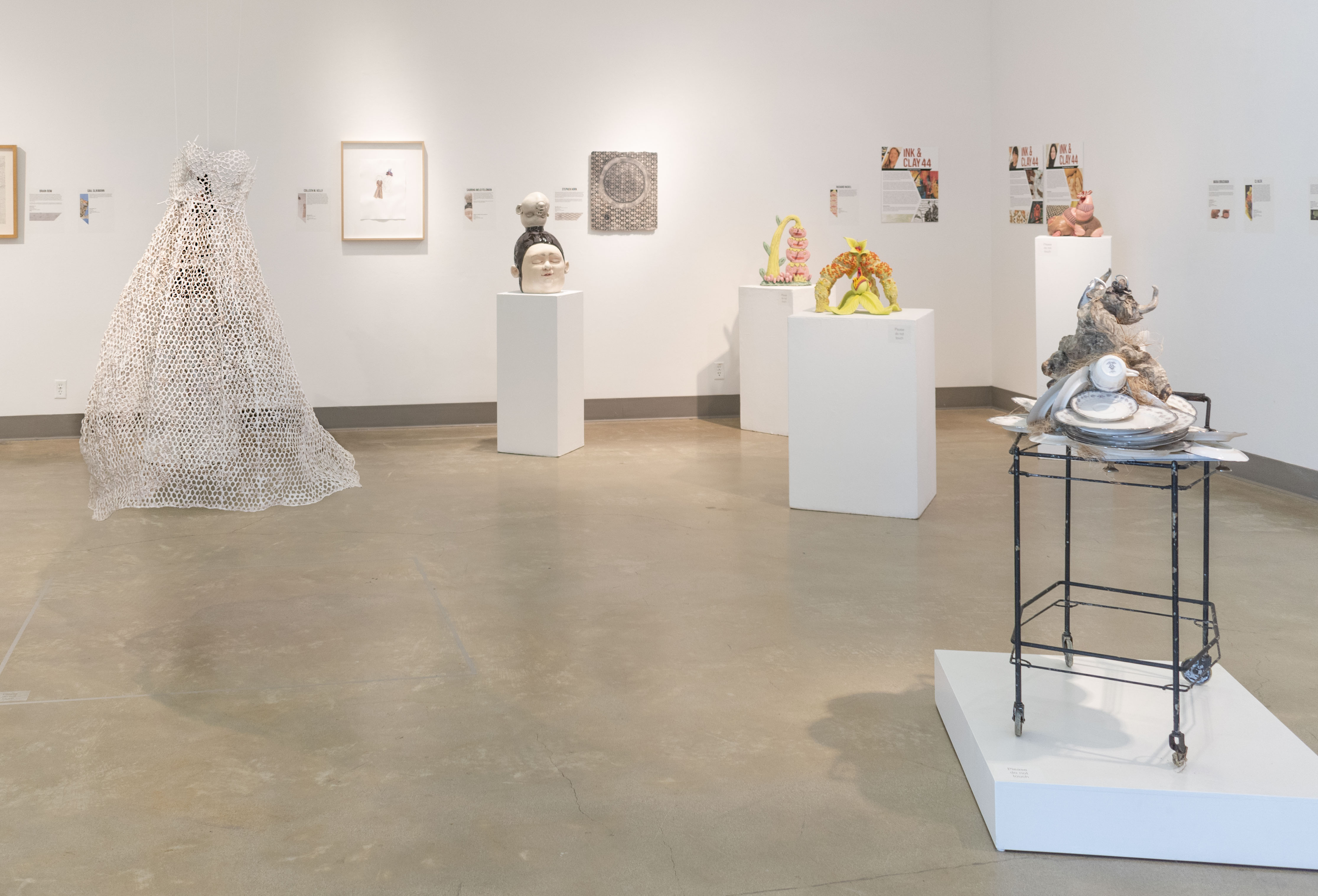 Installation View, Front East Gallery, Ink & Clay 44 Exhibition, Aug. 22, 2019 to Nov. 21, 2019.