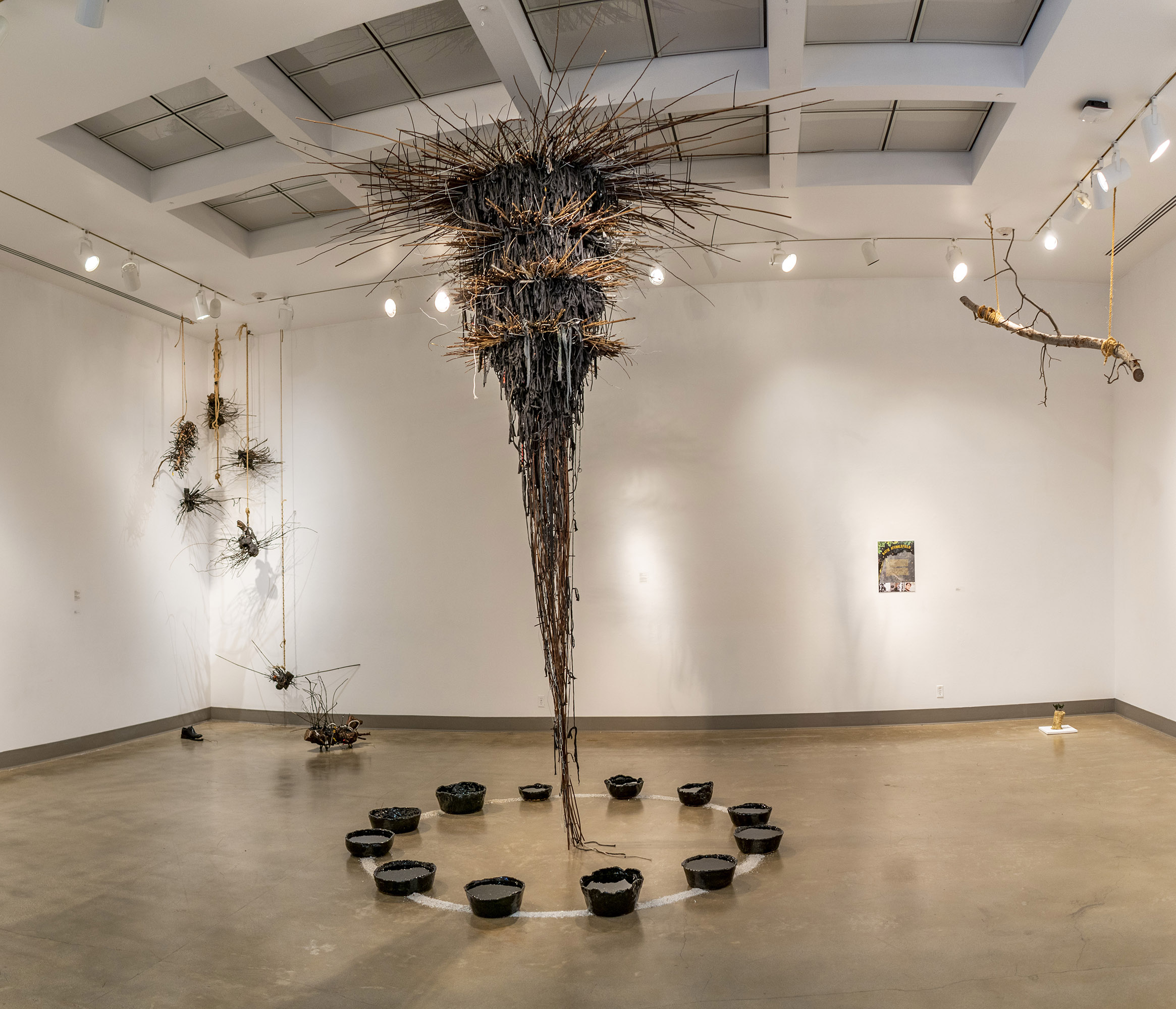 Installation View, Front of Gallery, St. Broxville Wood: Into the Thicket Exhibition. Artists: Jennifer Gunlock, Hilary Norcliffe, and Katie Stubblefield