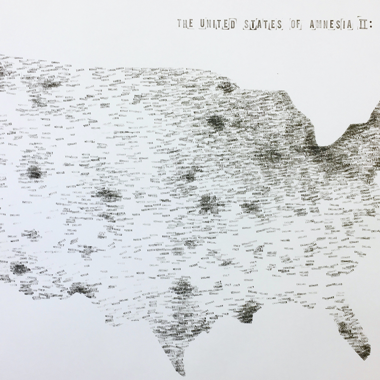 Gerald Clarke  The United States of Amnesia II, 2017  Paper, ink, rubber stamp  42x 54“