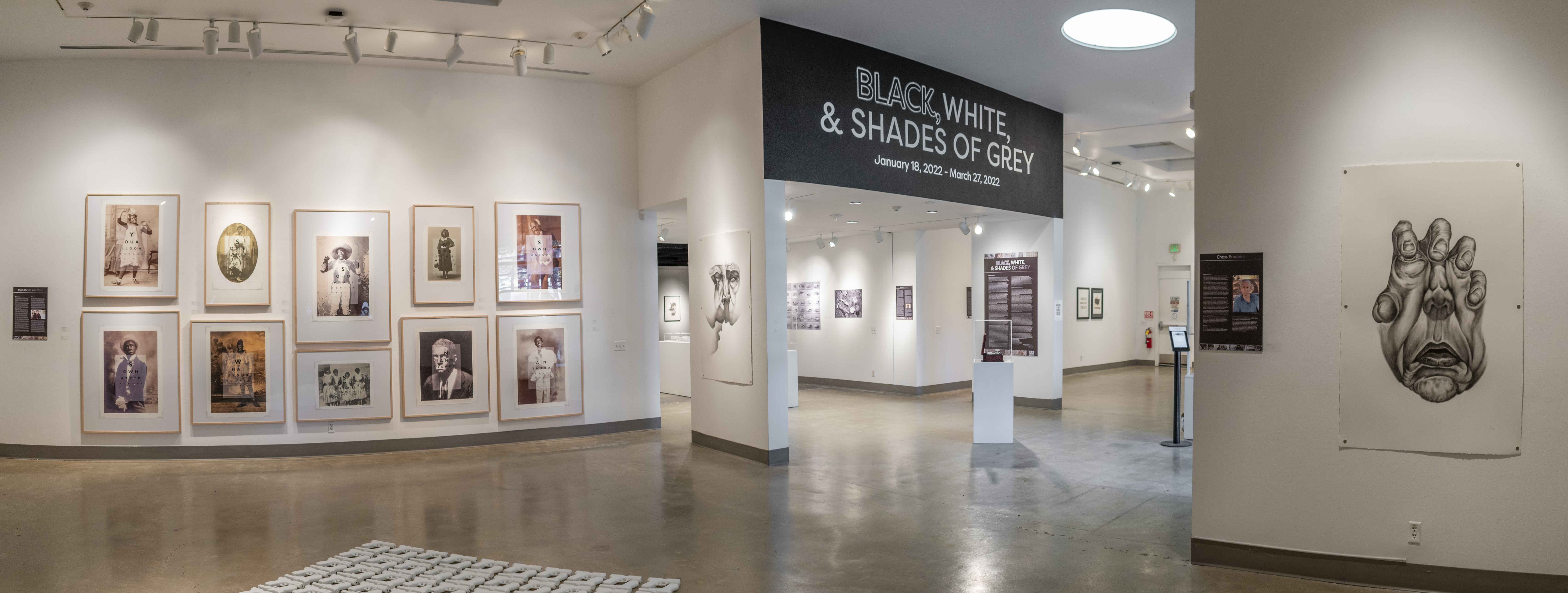 Installation View, Front East Gallery, Black, White & Shades of Grey Exhibition, Jan. 18, 2022 to Mar. 27, 2022.