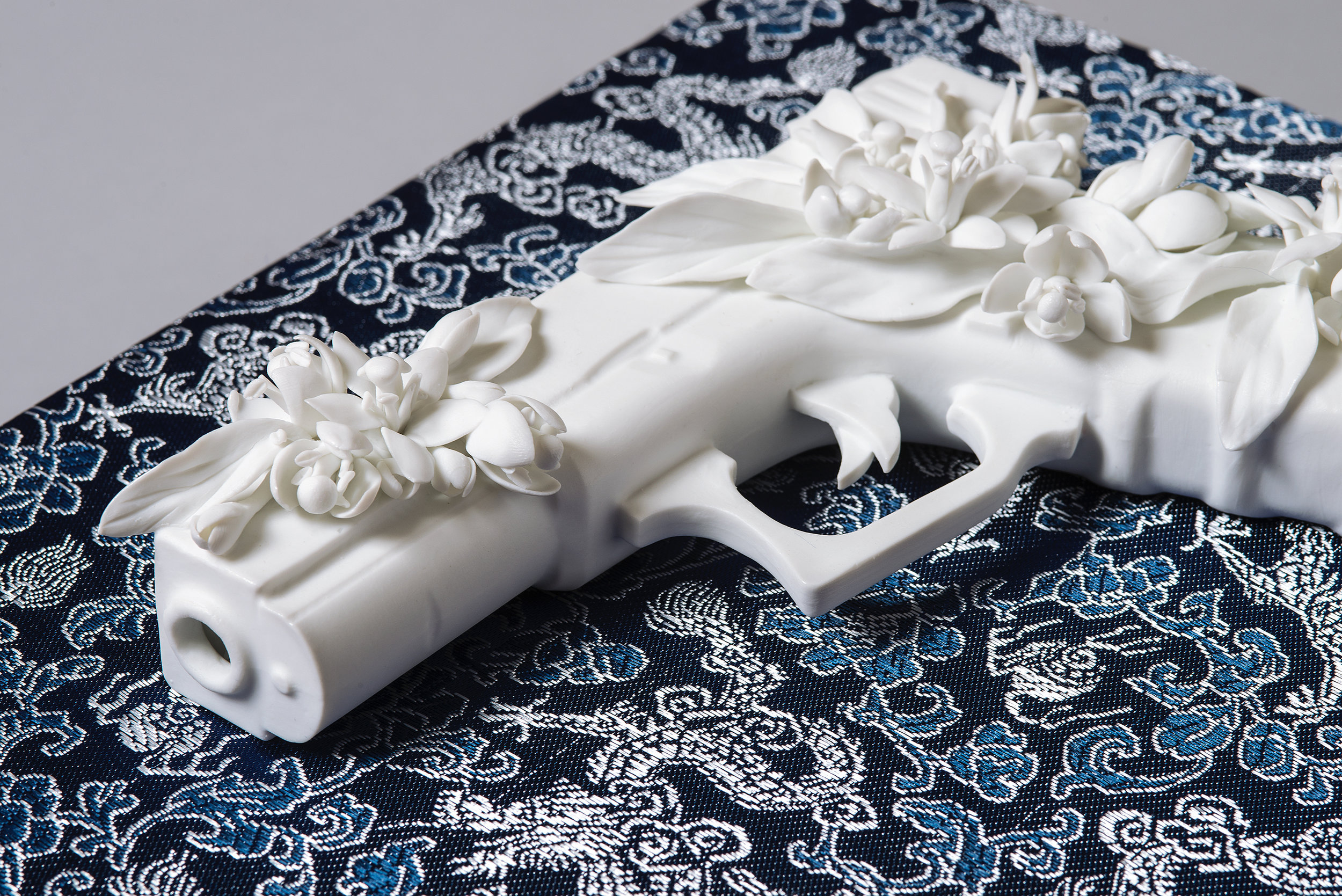 Keiko Fukazawa   Peacemaker 0214201817 (Parkland, Florida),  from the Peacemaker series, 2018  Porcelain, fabric box  12”W x 10”D x 6.5”H 