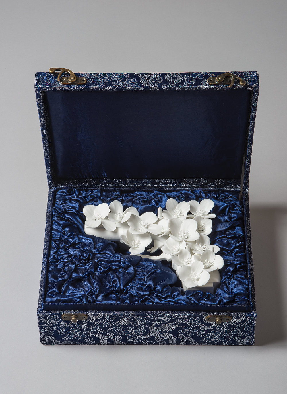 Keiko Fukazawa   Peacemaker 1202201514 (San Bernardino, California),  from the Peacemaker series, 2018  Porcelain, fabric box  12”W x 11”D x 7”