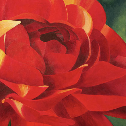 acrylic close up painting of a red flower