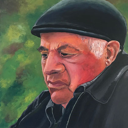 Mahan Asghari, Who I can Look up to, 2020 Acrylic on Canvas, 20 x 20”, Courtesy of the artist