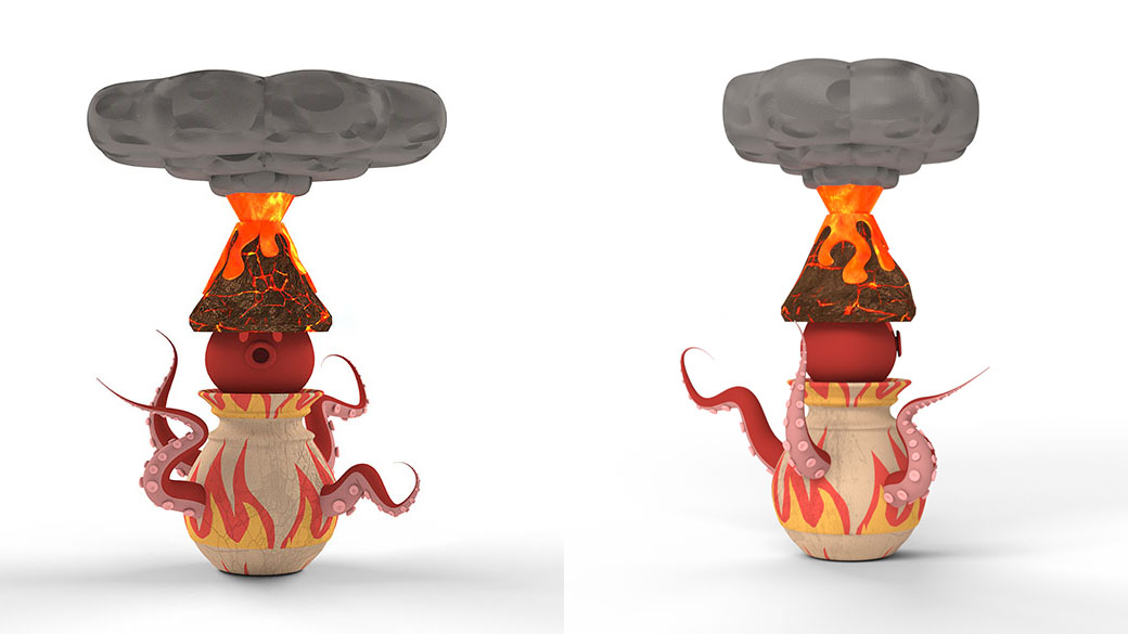 Andrew Bernardo, Volcuno the Fire Octopus, 2021, Rhino 7 3D model rendering​, 11.75 x 8.53”, Courtesy of the artist