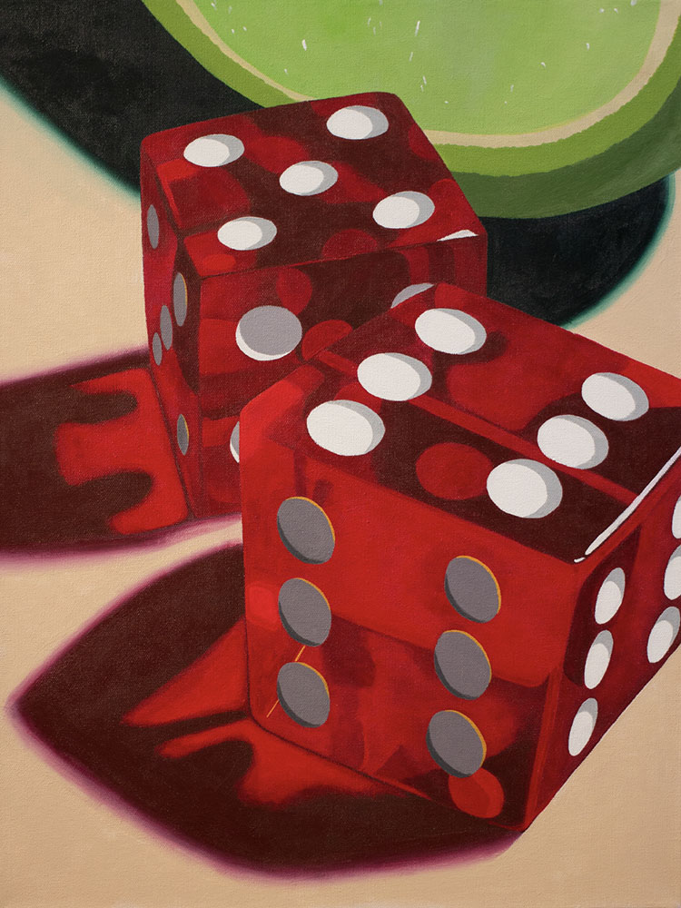 acrylic painting of jello red dices