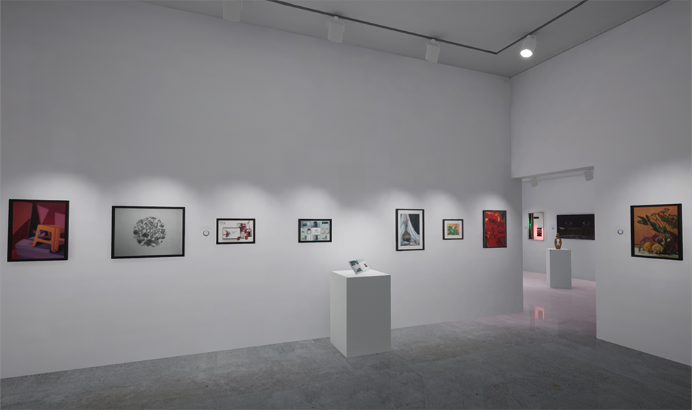 Installation View of virtual gallery, artwork hangs on walls