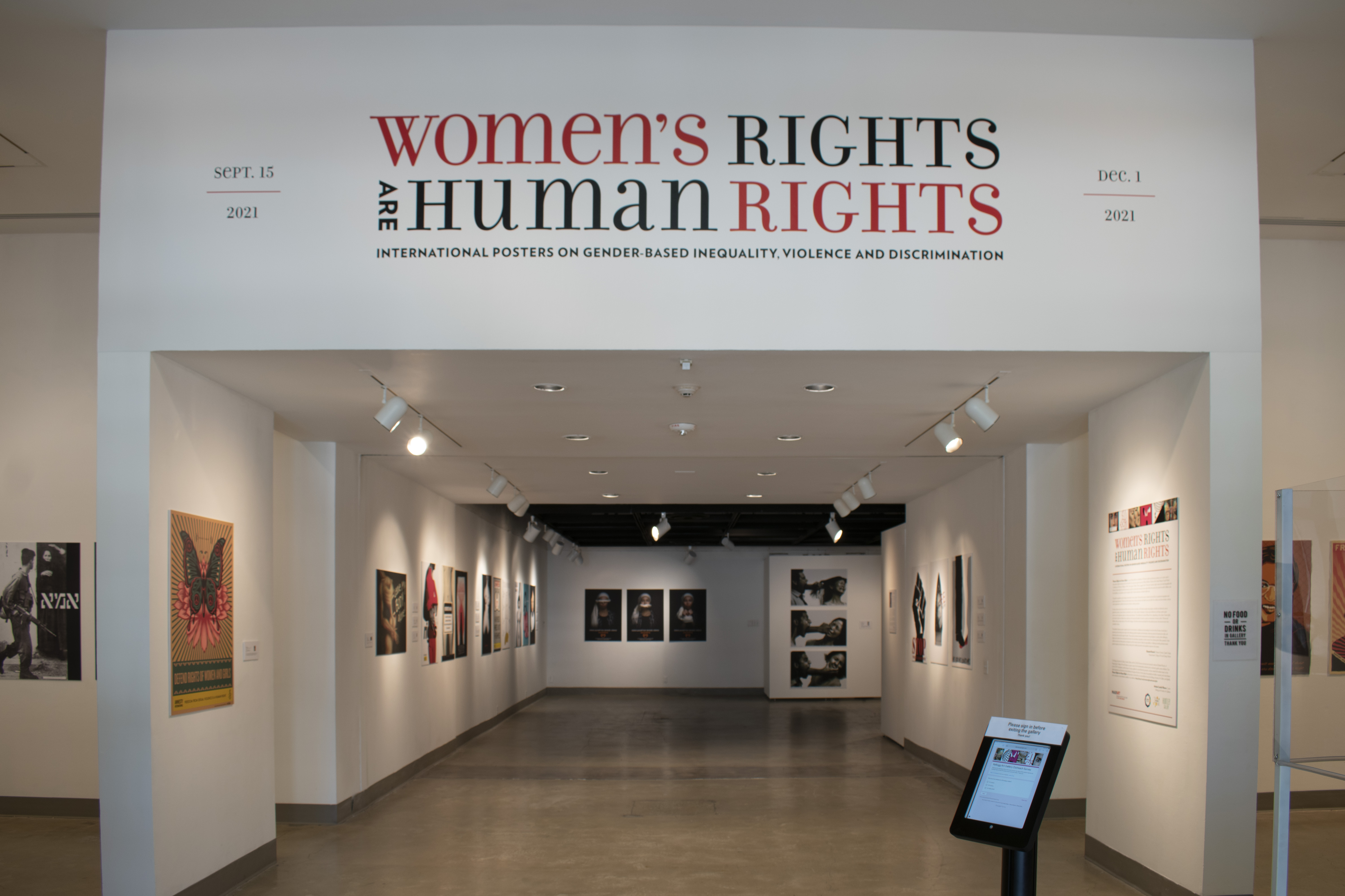 Installation View, Title Wall, Women's Rights are Human Rights Exhibition, Sept 15, 2021 to Dec 1, 2021