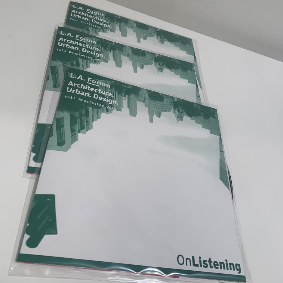 On Listening, image showing three record covers that are white and green