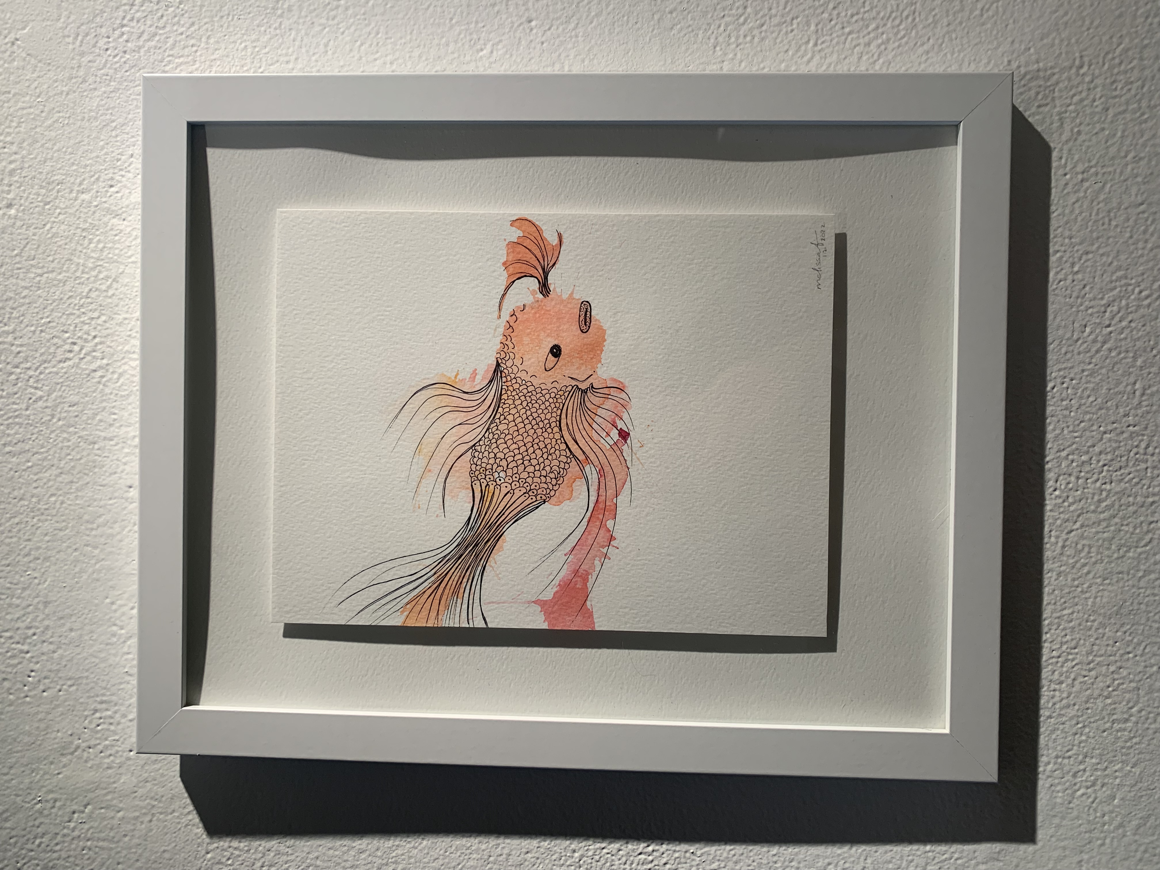 001: Image description, artwork of a pink and orange goldfish