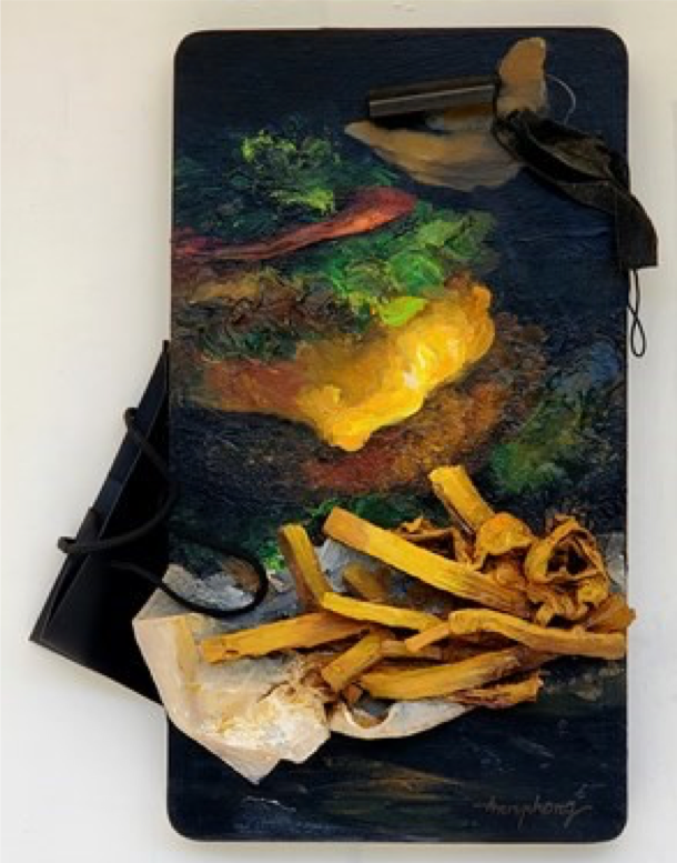 Your Food Order Is Delivered: Image description: painting of fast food surrounded by trash.
