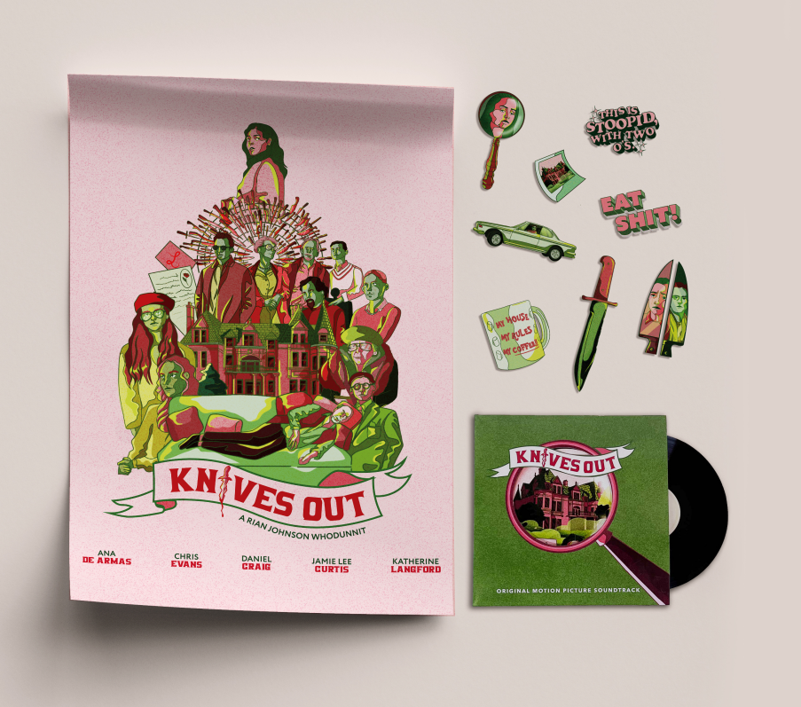 Knives Out Rebranding Graphic Campaign series with poster, vinyl, and stickers