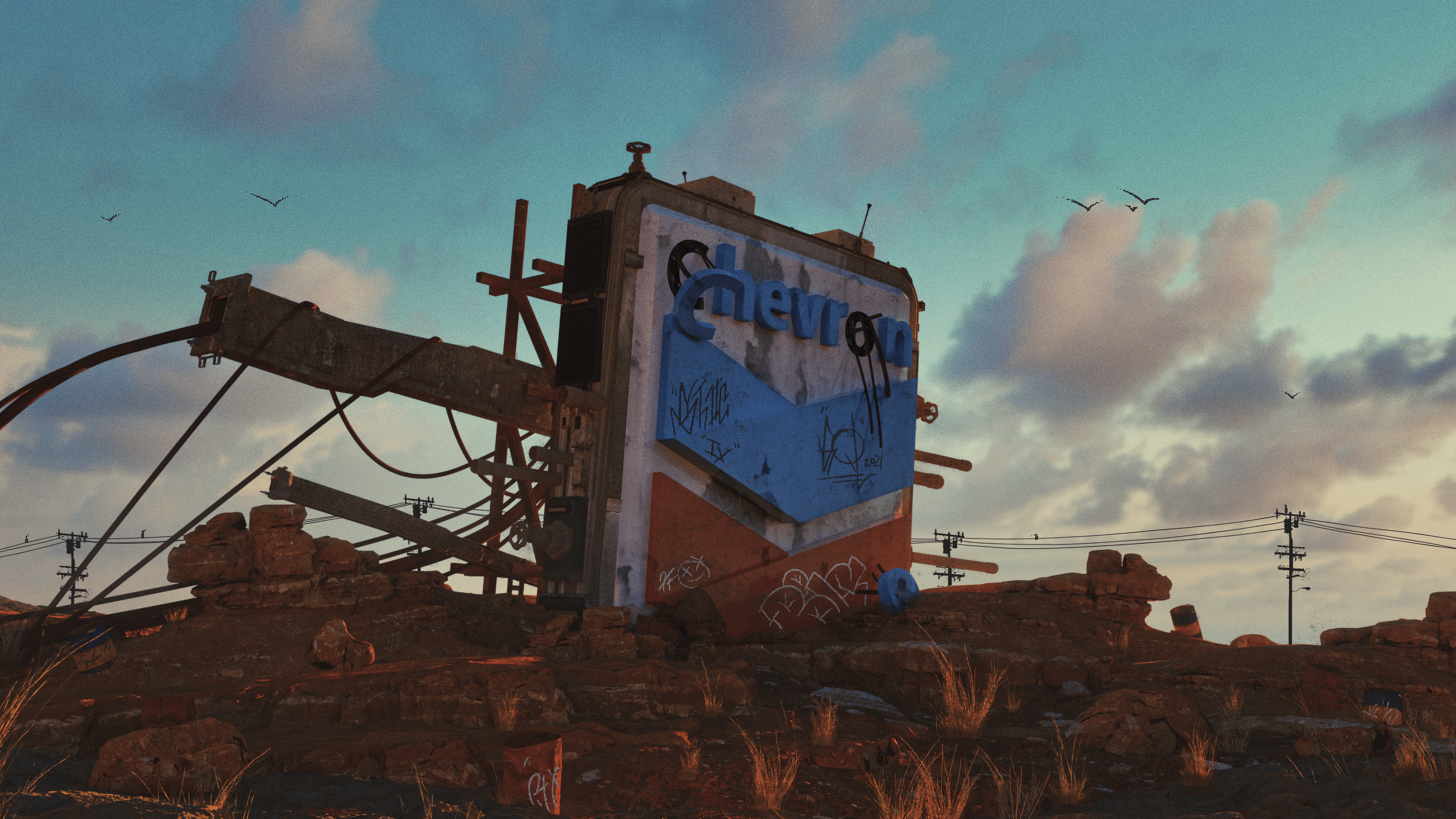 Remnants of Gold - render of a run down Chevron sign