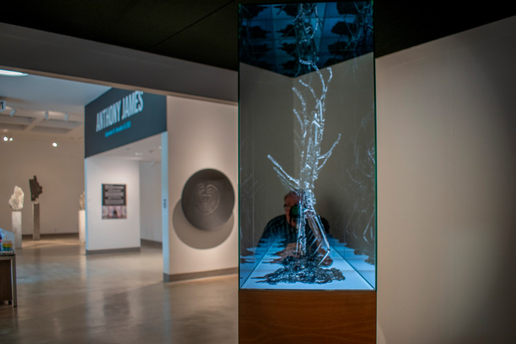 Installation view infinite portal with branches in the middle