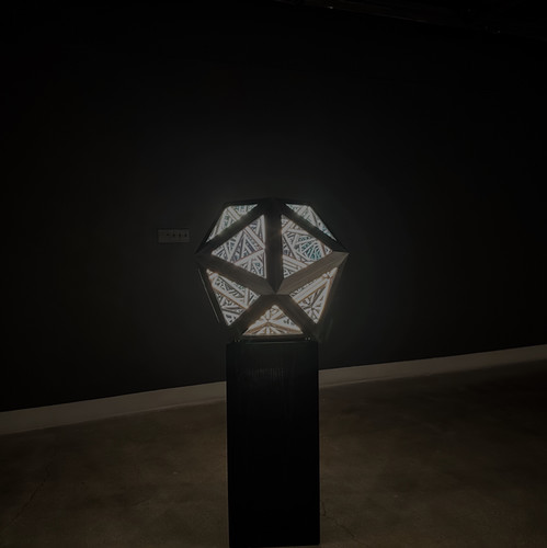 24” Brushed Steel Icosahedron from the Portals/Platonic Solids/Archimedean Solids Series, 2008-present Courtesy of Anthony James / Melissa Morgan Fine Art 