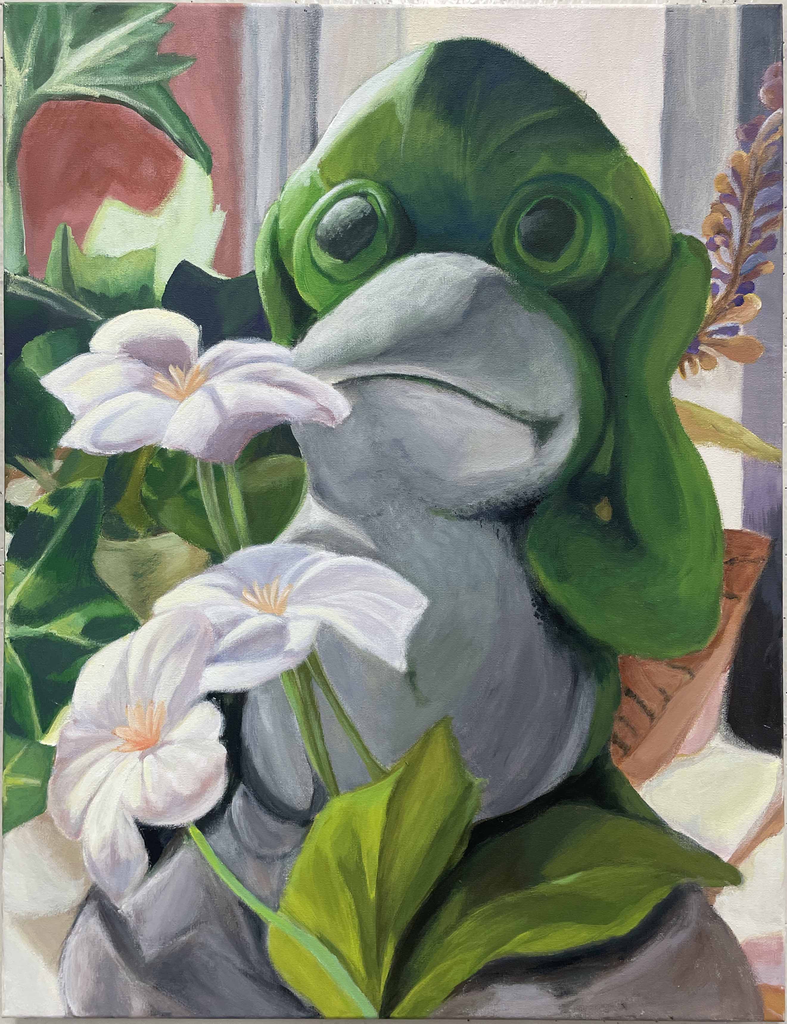 A photograph of a painting of a frog