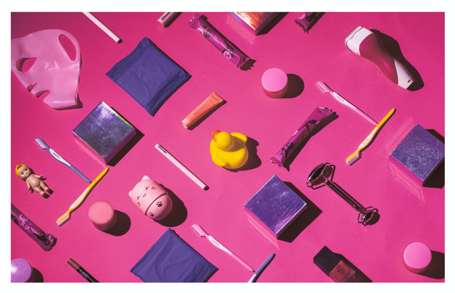 A photograph of a collage of feminine products